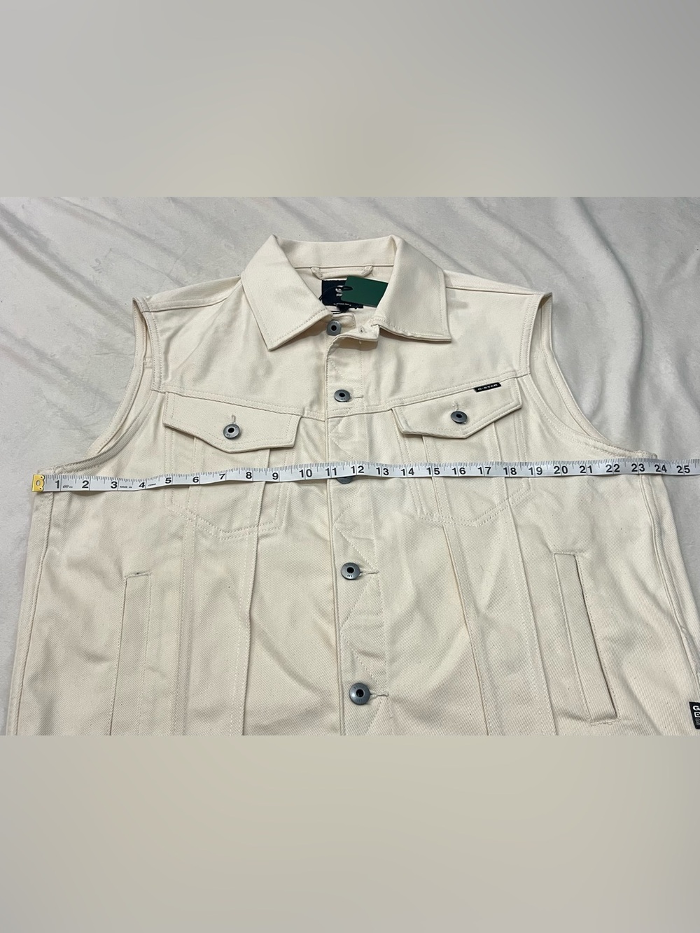 G-Star Originals Raw Denim Cream Color Sleeveless Denim Button Up Collared Vest - Picture 12 of 14